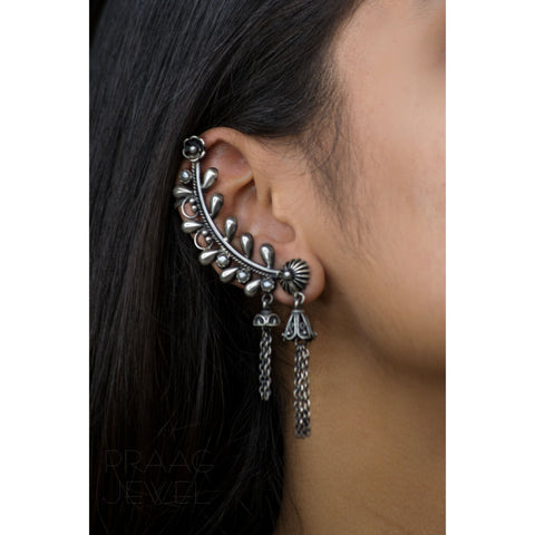 Lightweight Stylish Oxidized Silver Stud Earchain with Jhumka Earring for  Women and Girls. | K M HandiCrafts India