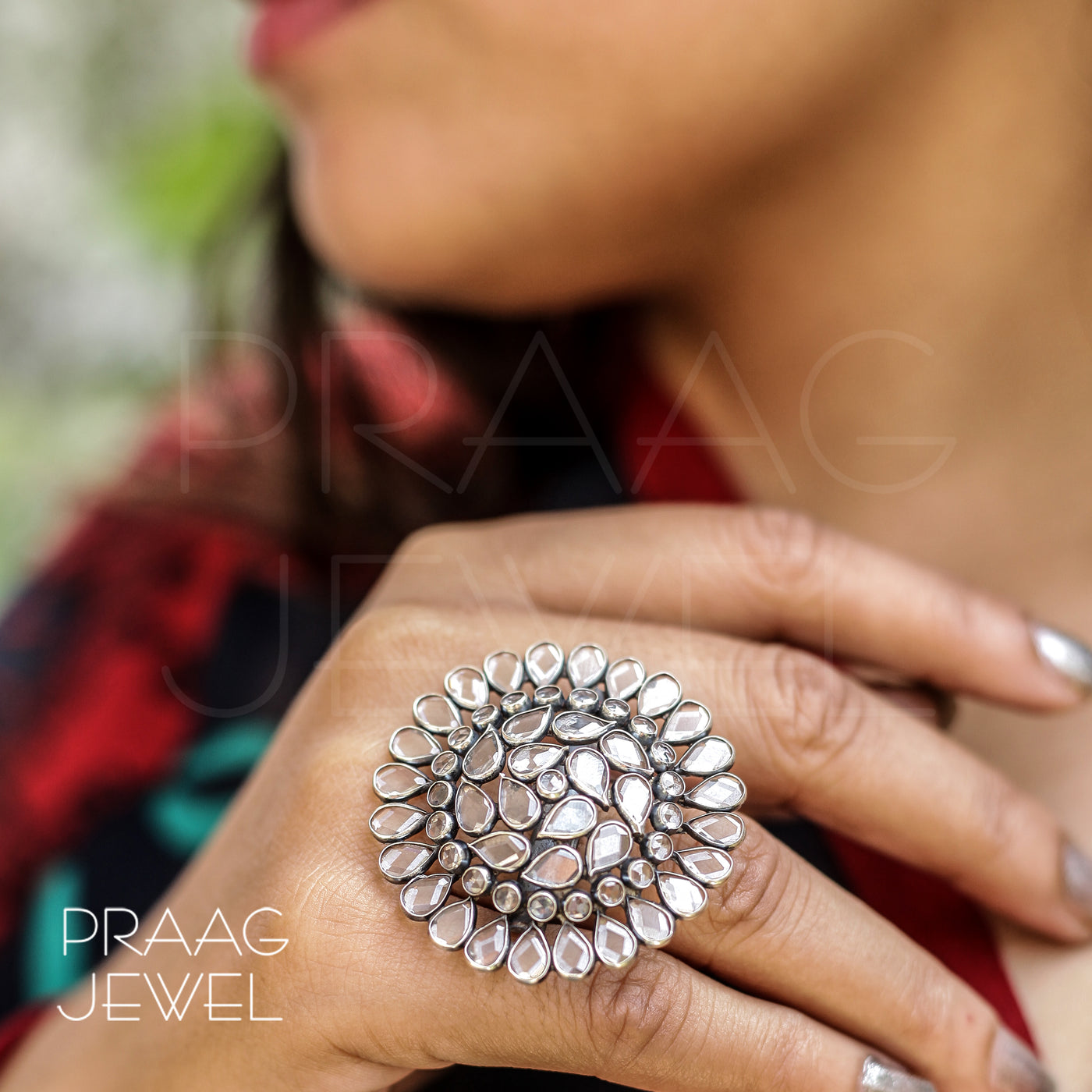Buy White And Green Kundan Ring, Oxidised Rings - Shop From The Latest  Collection Of Indian Rings and Jewellery For Women & Girls Online, Polki  ring. Buy Studs, Ear Cuff, Oxidised Finger